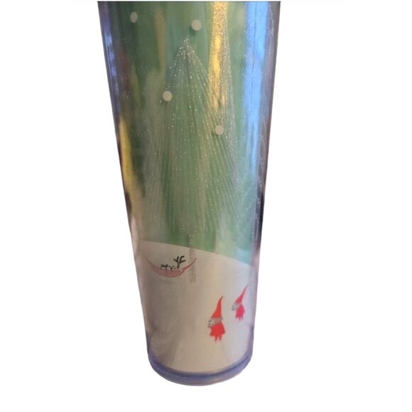 Starbucks 2018 Holiday Gnome Tree Snowing Cold Cup Tumbler 24 oz - Picture 5 of 9